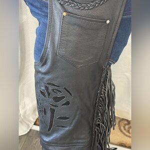 Women’s Leather King Black Embroidered Leather Chaps